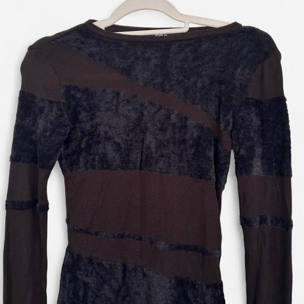 EGO CONTRAST SHEER KNIT FLUFFY Body con mini dress black small - Picture 4 of 8